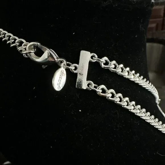 Chico’s Silver Tone Statement Necklace Chain Hammered Polished Metal Discs - Picture 4 of 4